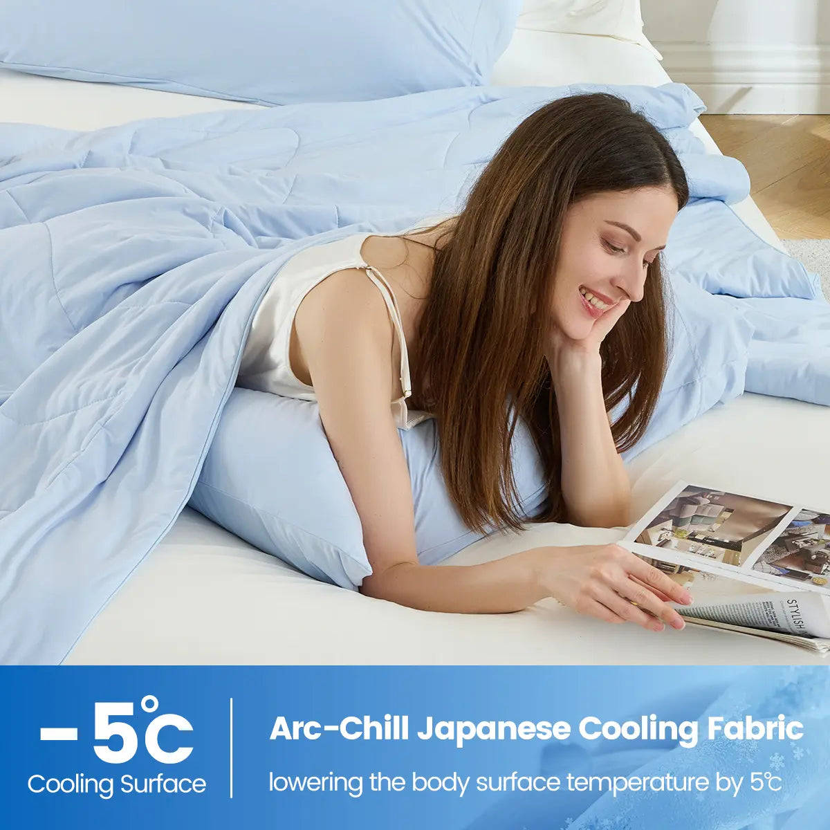Cold Touch Fabric Absorbs Body Heat Double-Sided Cool Design Soft Fluffy Comforter for Night Sweats Hot Sleeper Christmas Gift OEKO-TEX Certified Eco-Friendly Materials